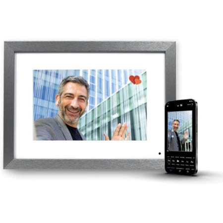 [Simply Smart Home][해외]포토셰어 갤러리 10.1 WiFi 디지털 사진 프레임 | 무료 앱으로 휴대폰에서 프레임으로 또는 동영상 전송 엔드 투 암호화 크롬 마감