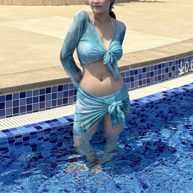 휴양지 크롭 커버업 비키니 체형커버 4피스 수영복 - 상세 이미지 5