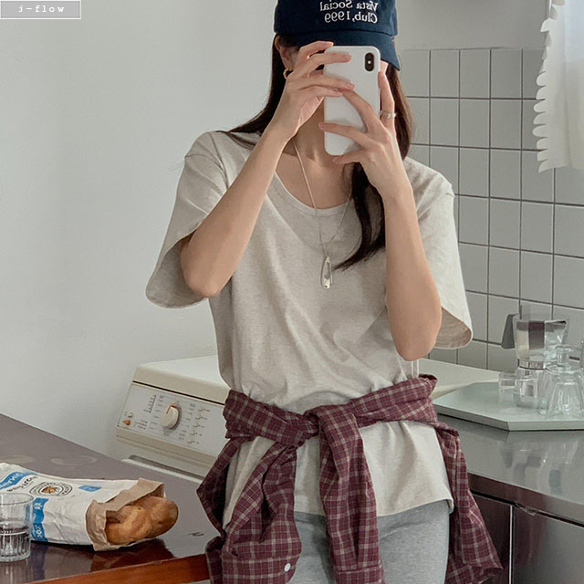 릴터 U넥 루즈핏 레이어드 티셔츠 5col 여름 반팔 기본 박스티 하프 데일리 제이플로우 - 상세 이미지 2