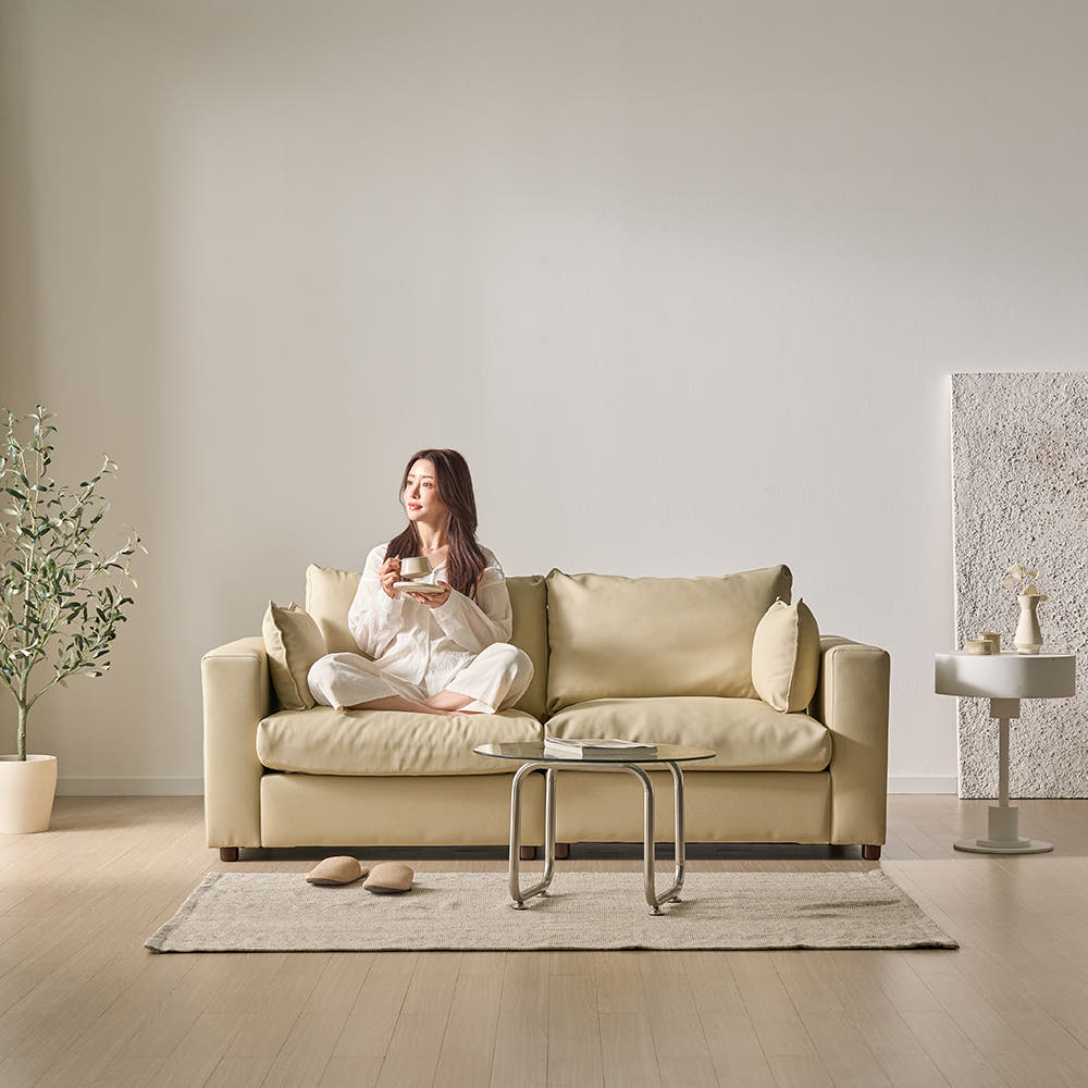 세인트블랑 컴피 구스 가죽 모듈 소파 sk 스툴포함, 다크브라운 왼팔, 2인용