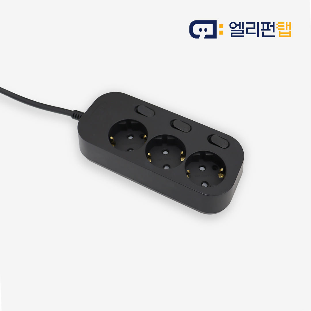 자동소화 멀티탭 인테리어 디자인 멀티탭 3구 4구 6구 콘센트 올블랙 - 상세 이미지 4
