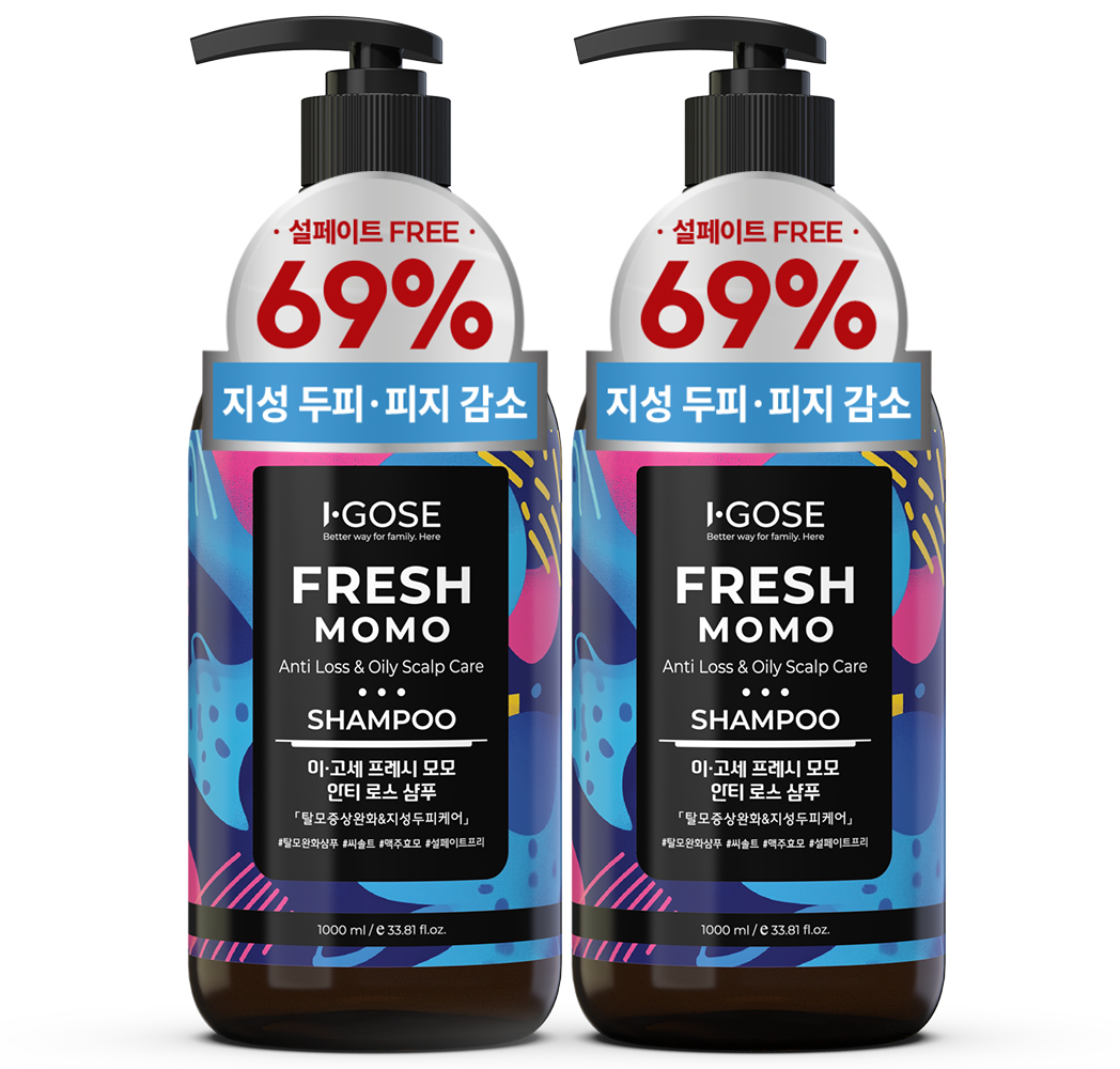 이고세 쿨링 지성두피 탈모증상완화 프레시 모모 샴푸 1L, 2개 - 상품 이미지