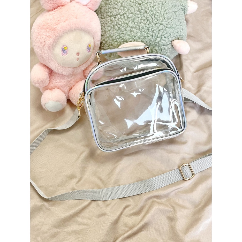 투명 PVC 크로스백 레이저 포인트 숄더백 여행용 젤리백 가벼운 여름가방 투명 블랙 20cm - 상세 이미지 2