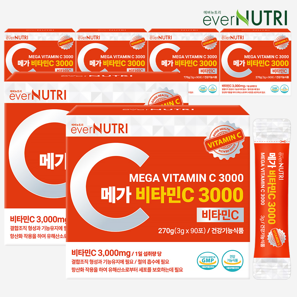 에버뉴트리 고함량 메가 비타민C 3000 분말 90포, 6개 - 메인 이미지