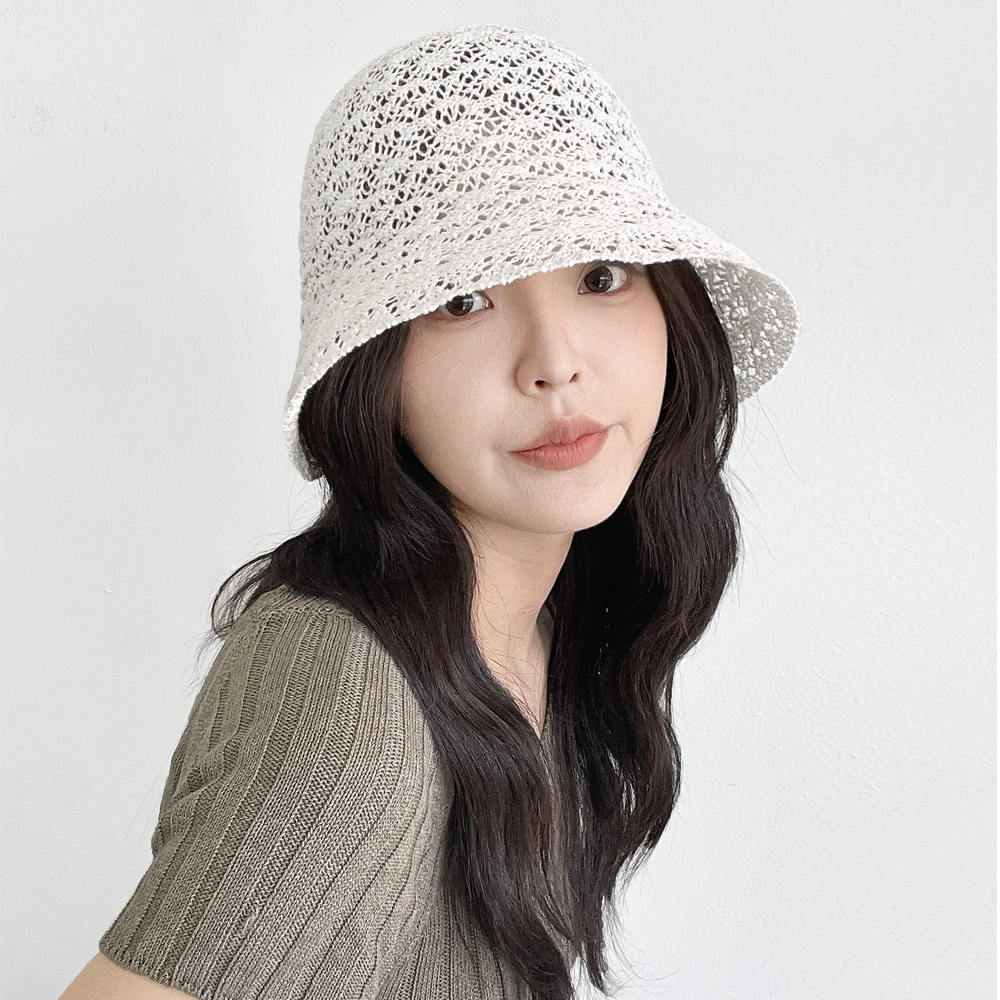 국산 시원한 펀칭 니트 버킷햇 지사 여성 여름모자 휴양지 리본 챙넓은모자 - 상세 이미지 5