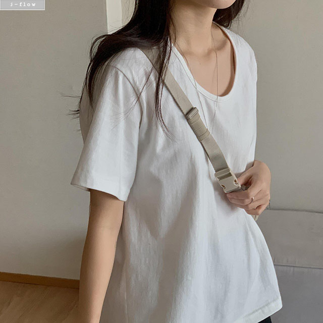 릴터 U넥 루즈핏 레이어드 티셔츠 5col 여름 반팔 기본 박스티 하프 데일리 제이플로우 - 상세 이미지 5