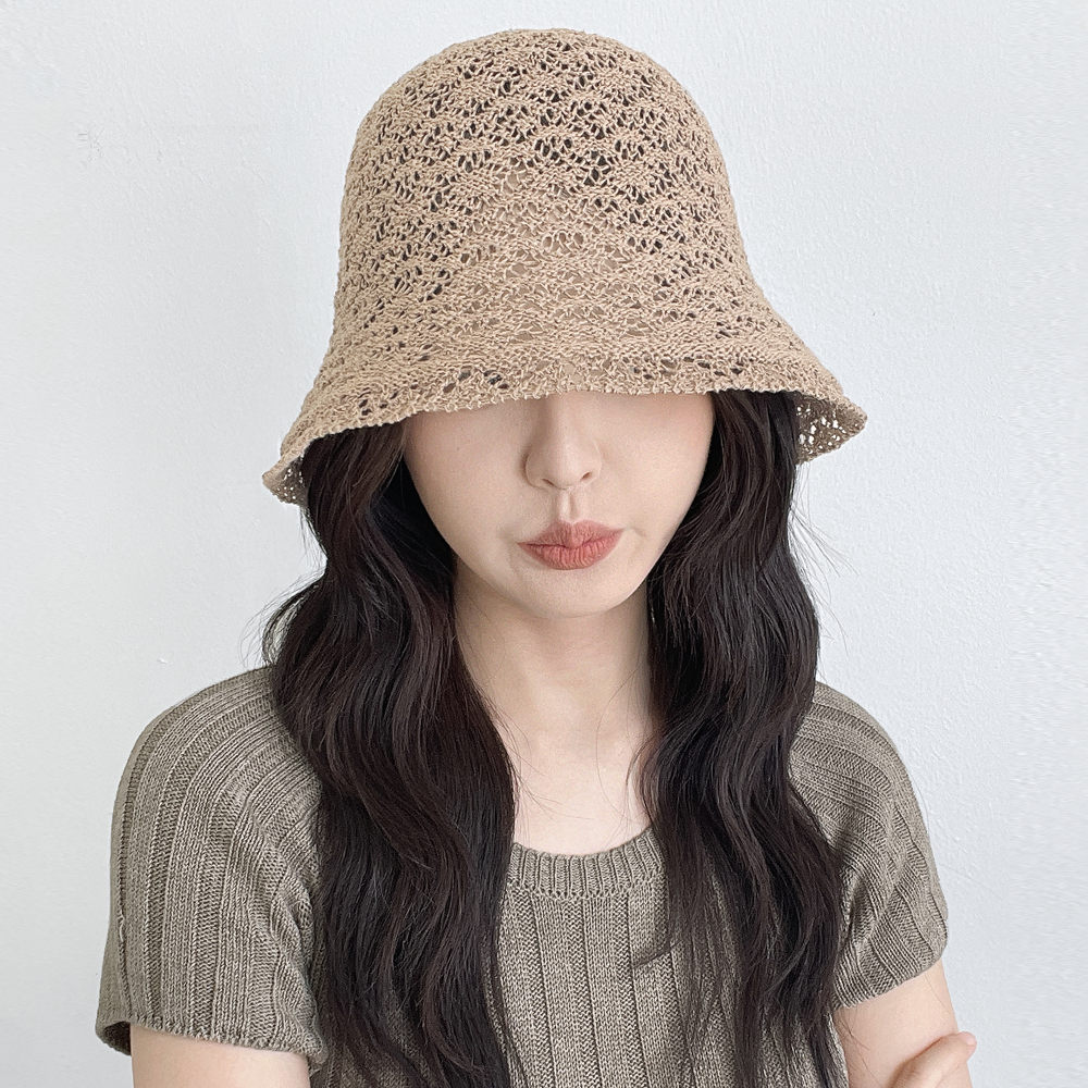 국산 시원한 펀칭 니트 버킷햇 지사 여성 여름모자 휴양지 리본 챙넓은모자 - 상세 이미지 3