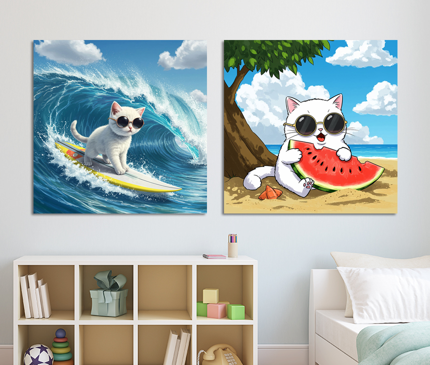 수박 고양이 그림 여름 인테리어 액자 거실 사무실 현관 카페 소형 이미지 6