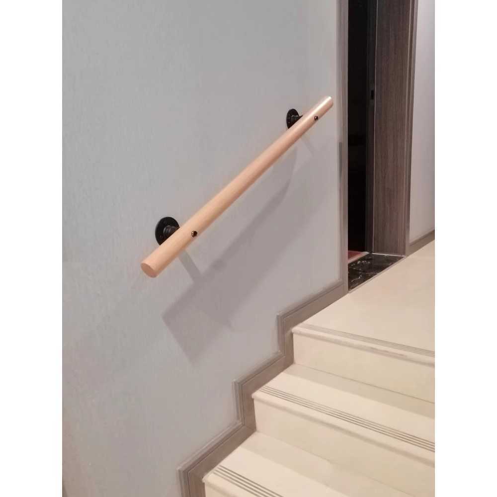 계단 나무 난간 손잡이 손스침 벽설치 안전 보조대 길이 50cm+고정점 2 - 상품 이미지