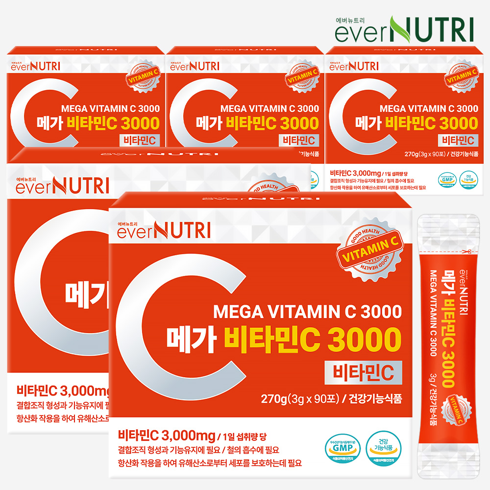에버뉴트리 고함량 메가 비타민C 3000 분말 90포, 5개