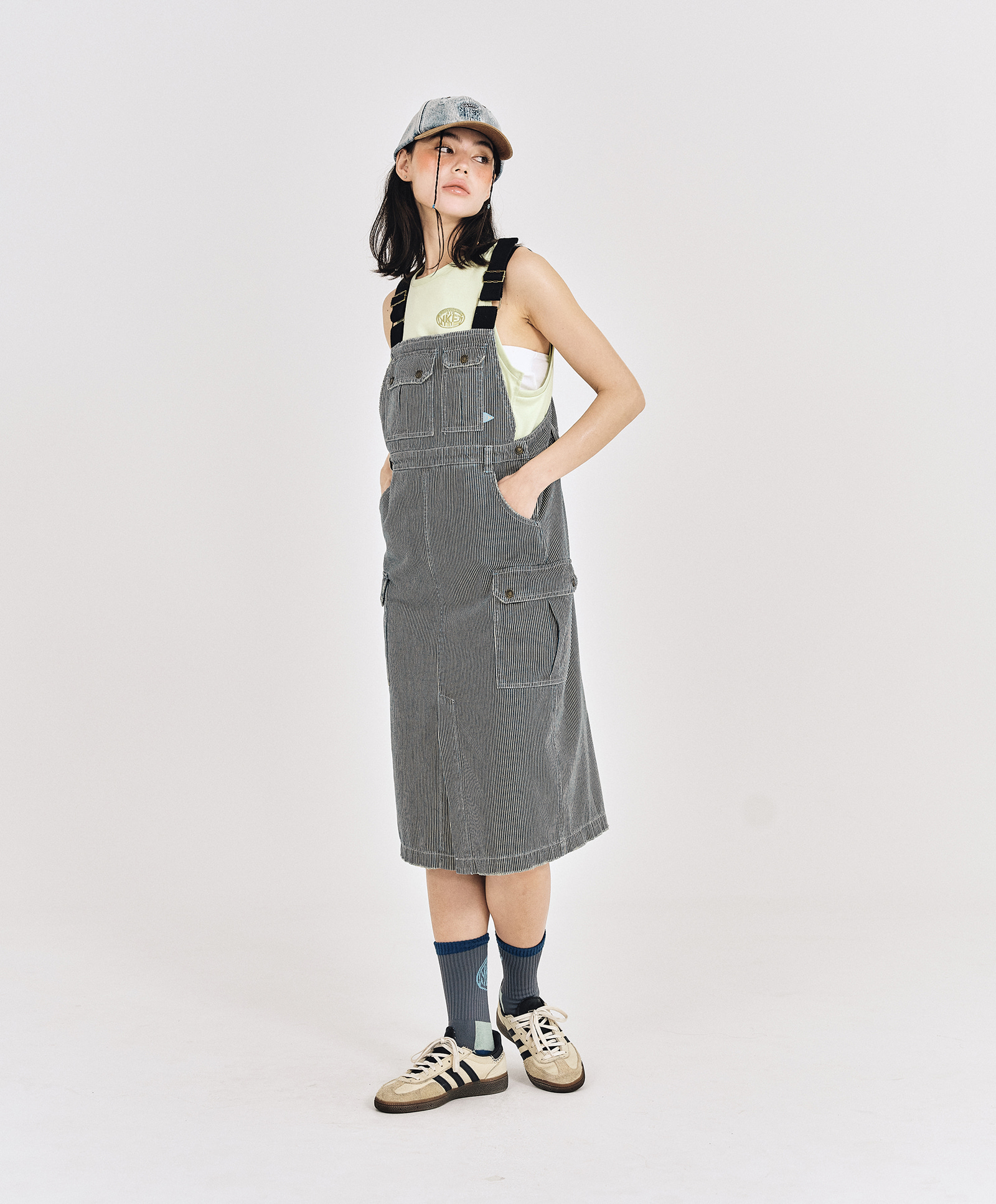 누크피터 데님 오버올 원피스 멜빵 블루 스트라이프 이미지 7
