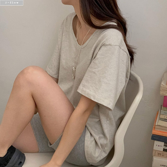 릴터 U넥 루즈핏 레이어드 티셔츠 5col 여름 반팔 기본 박스티 하프 데일리 제이플로우 이미지 7