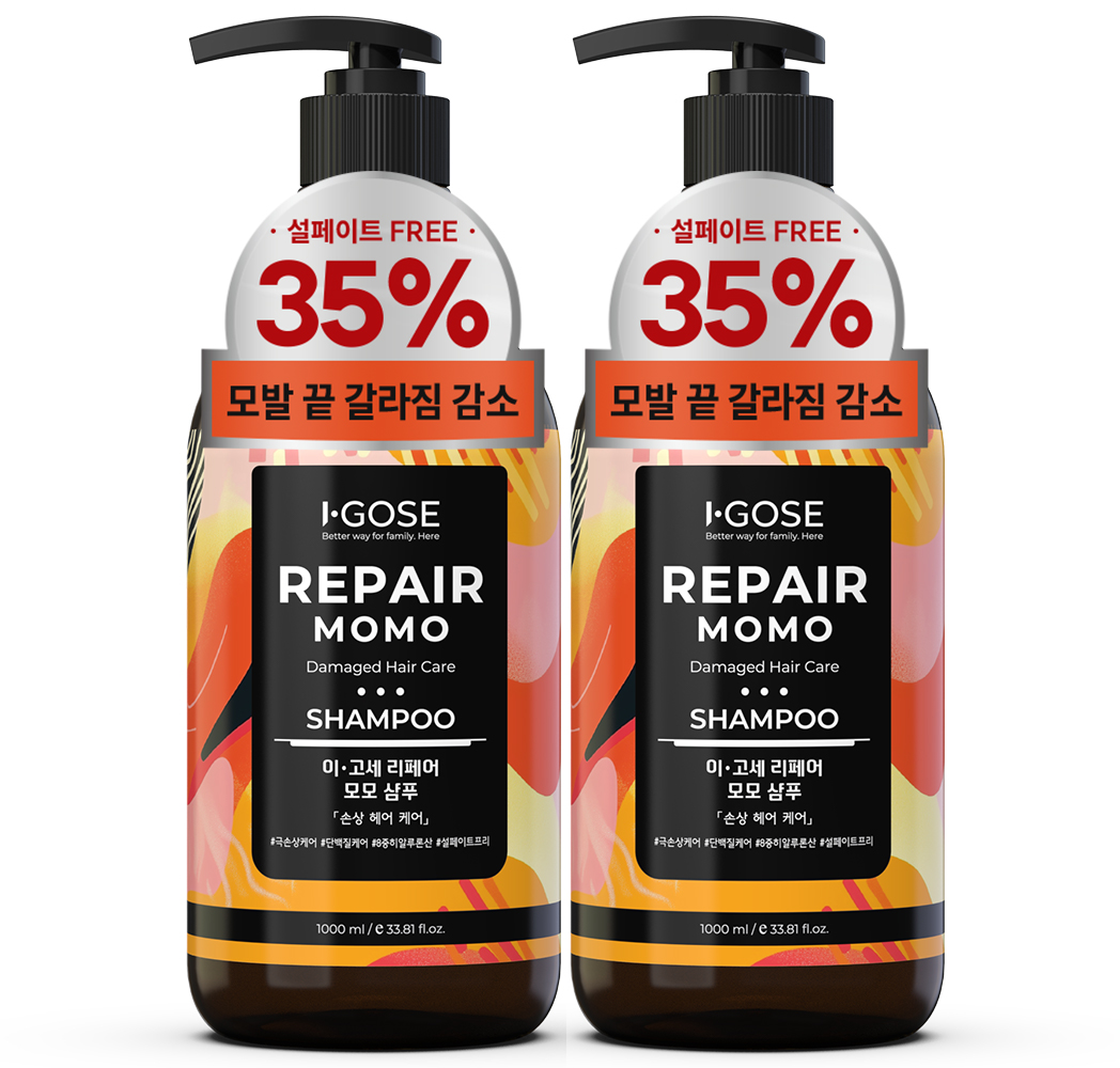 이고세 손상모 영양수분집중케어 리페어 모모 샴푸 1L, 2개 - 상품 이미지