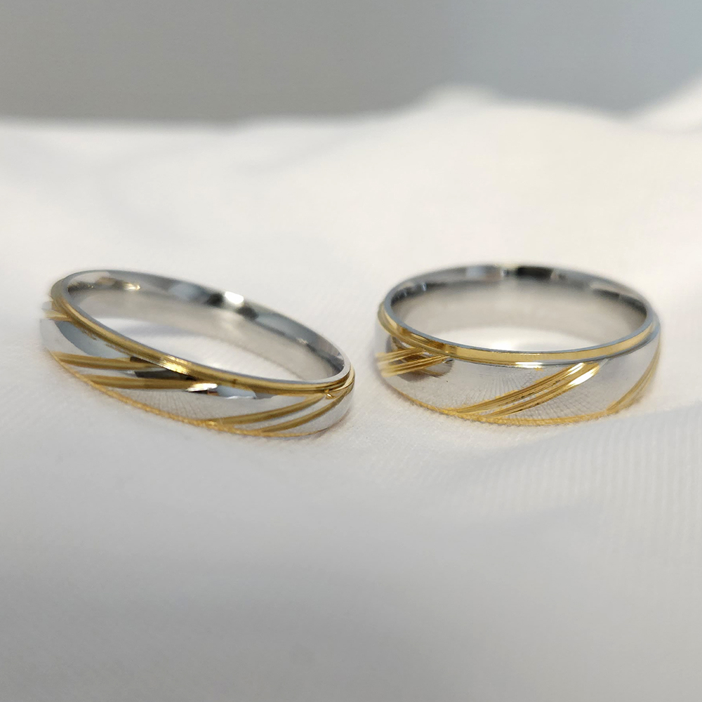 써지컬 스틸 4mm 6mm 커플 레이어드 링 가락지 반지 - 상세 이미지 2