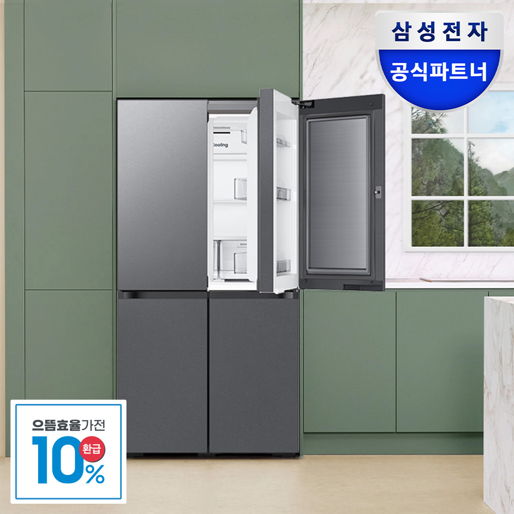 [으뜸효율]삼성전자 비스포크 냉장고 4도어 1등급 RM70F90M1DD 902L 푸드쇼케이스 다크메탈