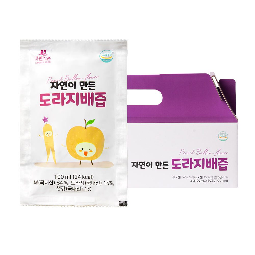 (도라지 15%) 자연이 만든 도라지배즙 파우치 100ml x 30팩 60팩 90팩