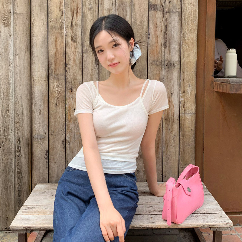 텐셀 U넥 레이어드 나시 반팔 세트 티셔츠 ts4607 - 상세 이미지 2