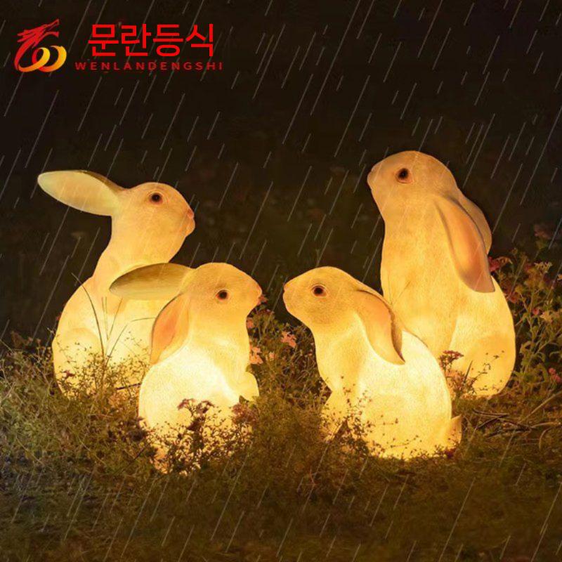 LED 광 태양 동물 빛나는 토끼 빌라 잔디밭 정원 모양 램프 안뜰 조경 야외 만화 - 상세 이미지 4