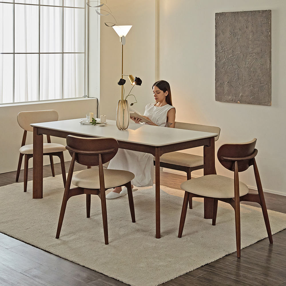 [N포인트 1만][EVENT]소아베 고급 천연 원목 세라믹 4인용 식탁 세트 1400