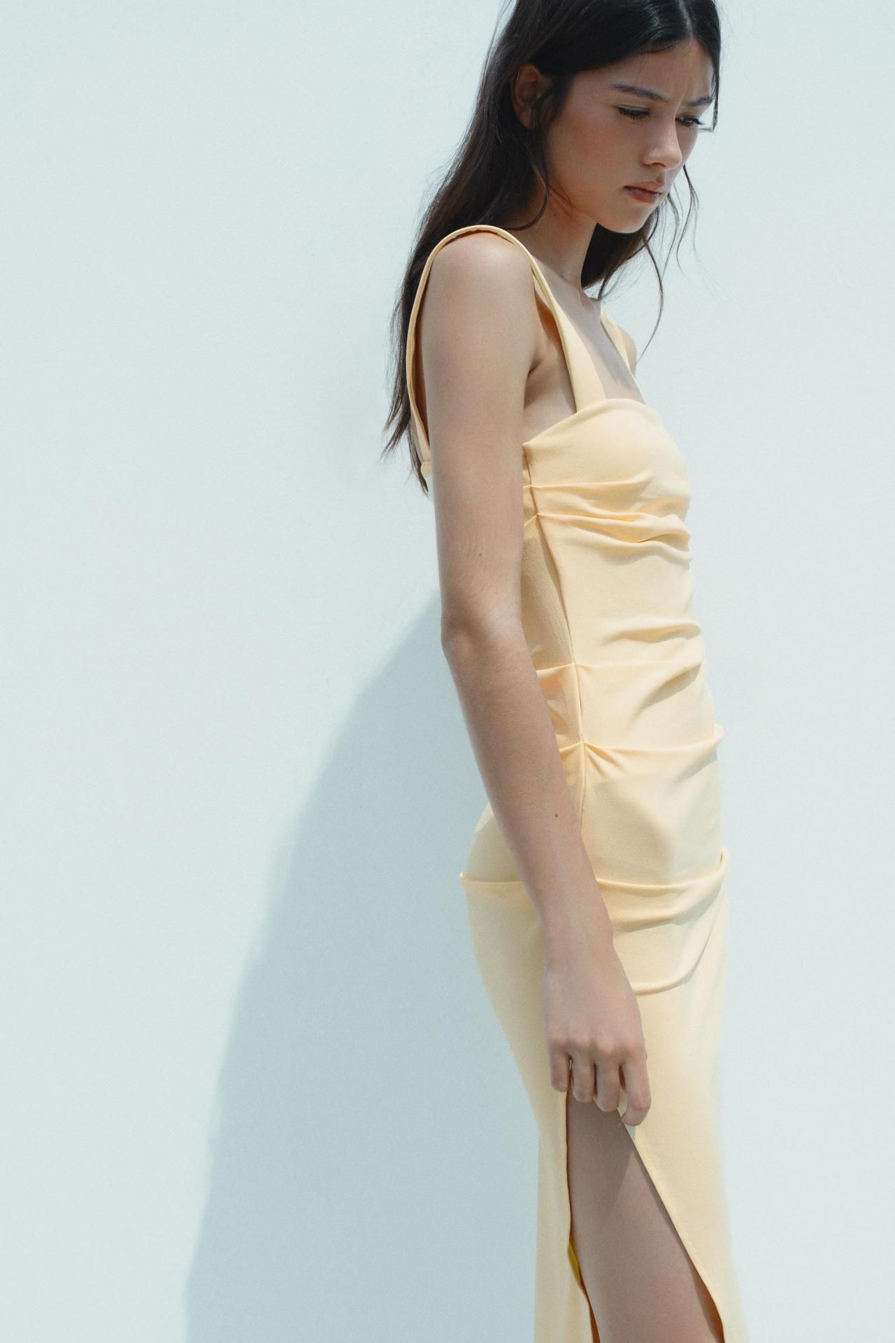 자라 플리츠 슬림핏 미디 원피스 3641/848 YELLOW - 상세 이미지 4