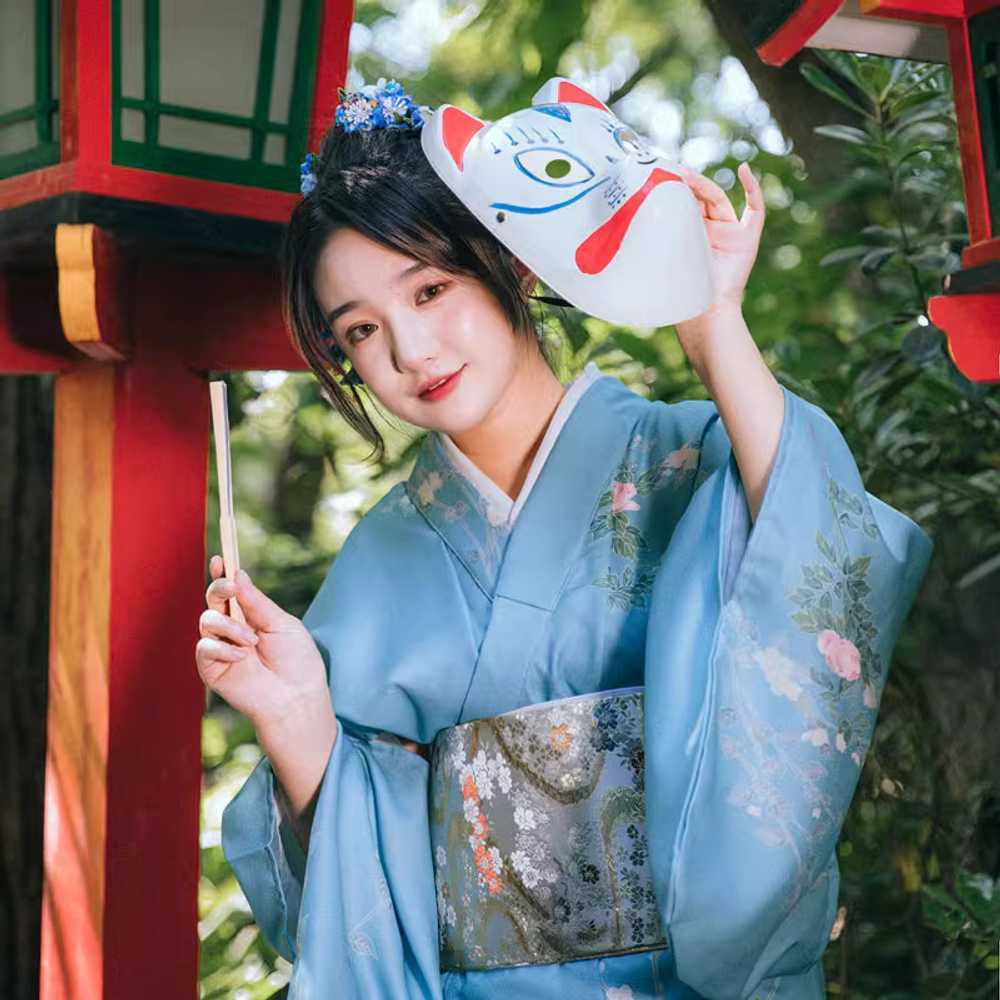 일본 유카타 전통 기모노 관광 체험 행사 테마 촬영 기모니+허리띠+핸드백 - 사이즈 S - 상품 이미지