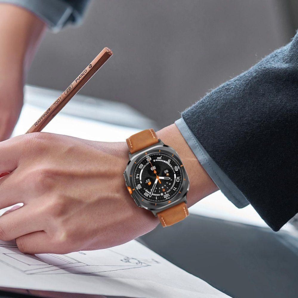 갤럭시워치8 클래식 스트랩 스티치 가죽 핀 버클 밴드 검은색 Watch8 40/44mm+ 실버 커넥터 - 상세 이미지 4