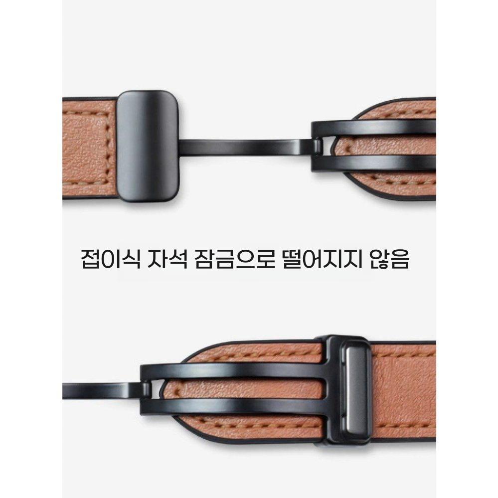 갤럭시워치8 클래식 울트라2 스트랩 가죽 실리콘 자석 접이식 버클 밴드 블랙 자석 실리콘 Watch 7/Fe 40/44 다이얼 - 상세 이미지 4