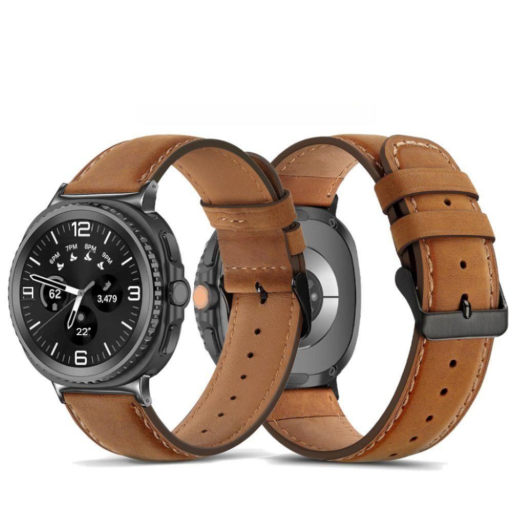 갤럭시워치8 클래식 스트랩 스티치 가죽 핀 버클 밴드 검은색 Watch8 40/44mm+ 실버 커넥터 - 상품 이미지