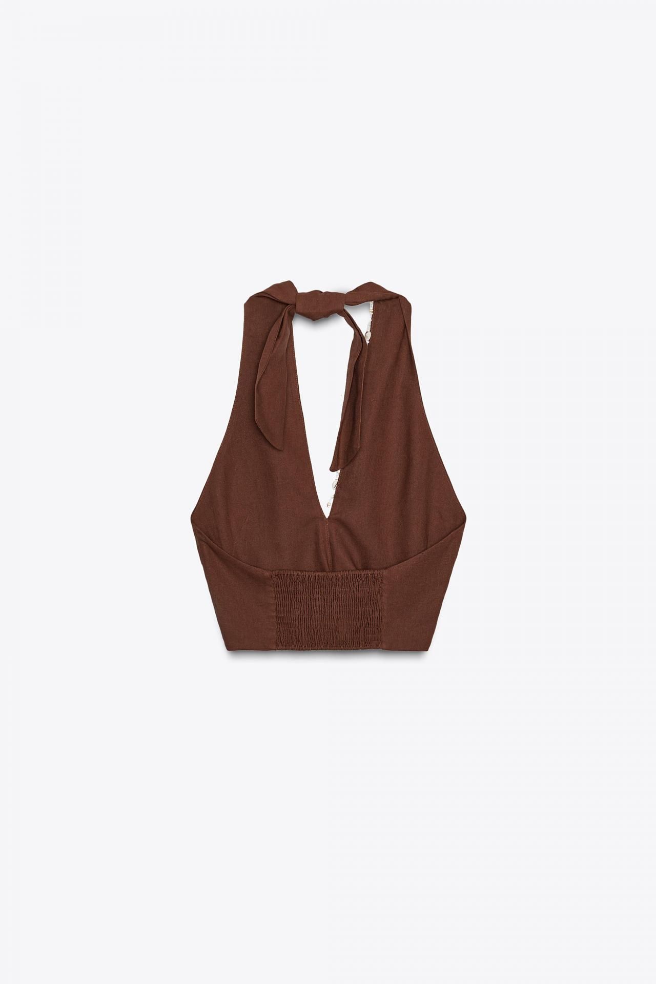 자라 린넨 블렌드 셸 디테일 크로스 홀터탑 3445/722 TERRACOTTA - 상세 이미지 5