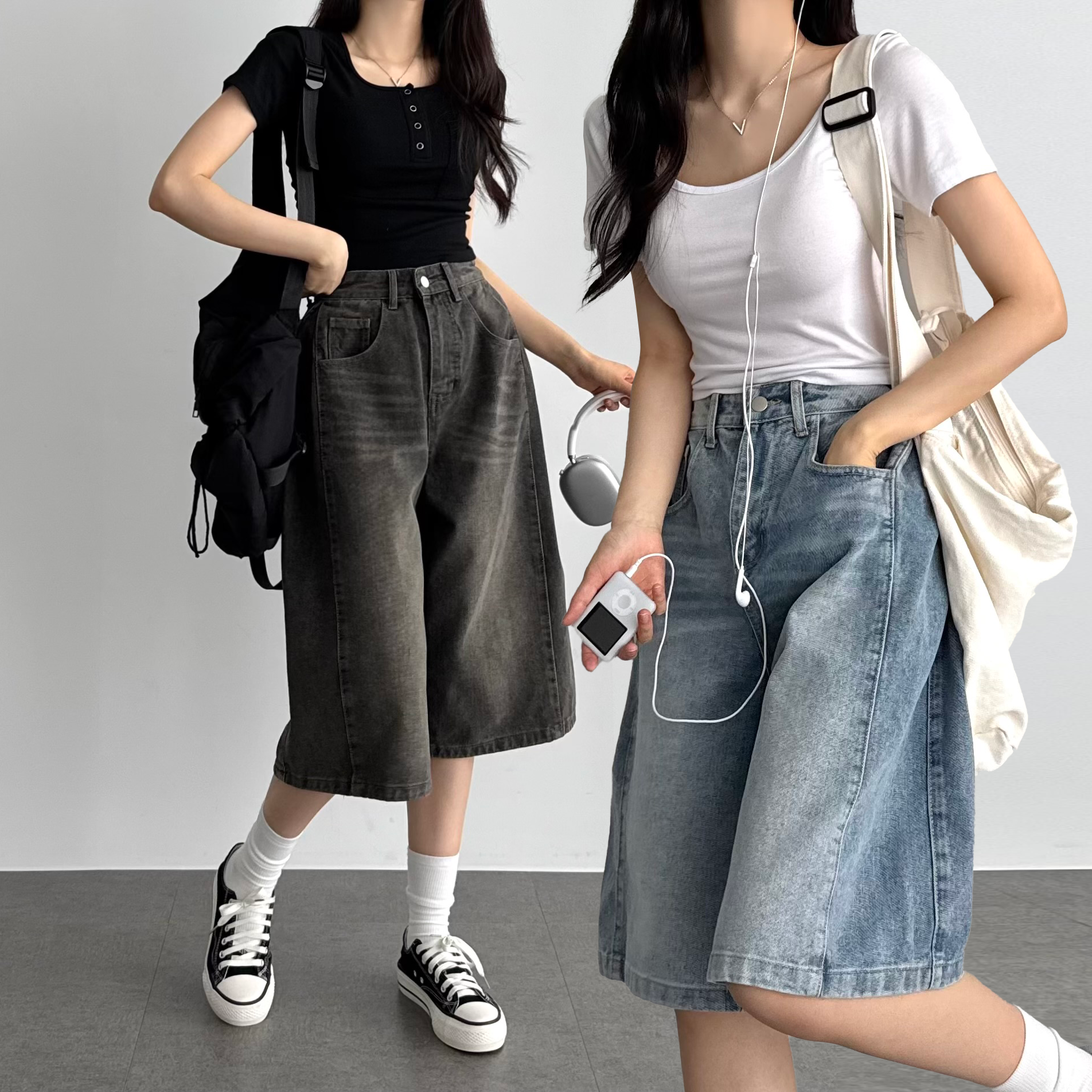 여름 여성 버뮤다 청반바지 키작녀청바지 연청 진청 버뮤다데님