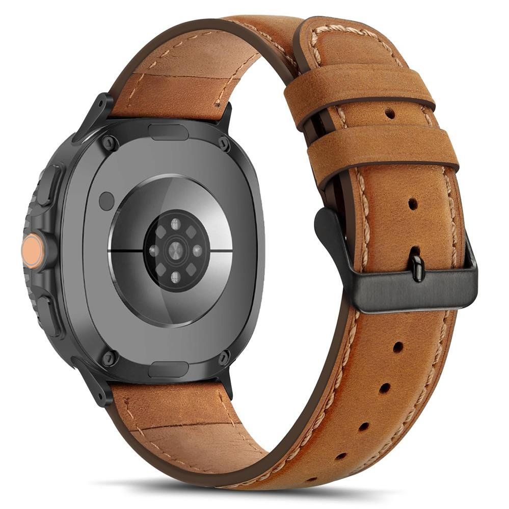 갤럭시워치8 클래식 스트랩 스티치 가죽 핀 버클 밴드 검은색 Watch8 40/44mm+ 실버 커넥터 - 상세 이미지 5