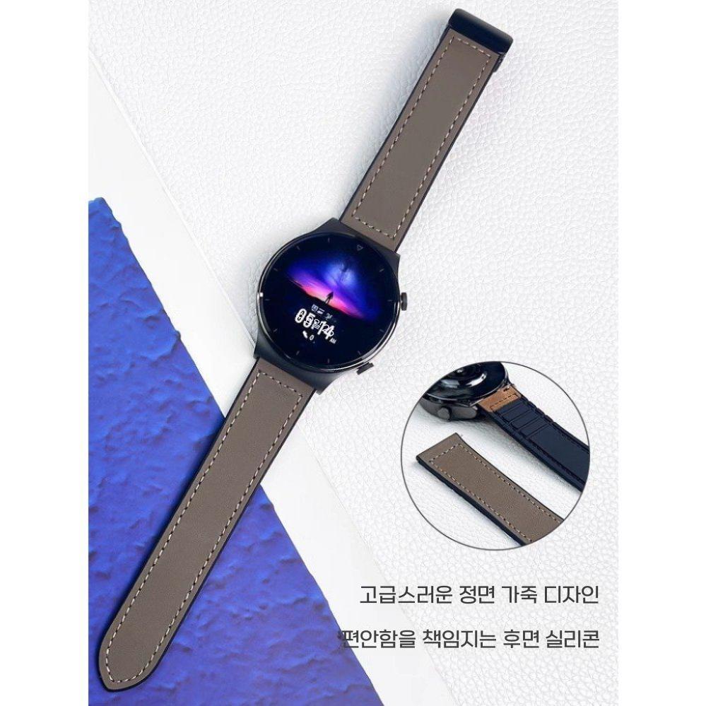 갤럭시워치8 클래식 울트라2 스트랩 가죽 실리콘 자석 접이식 버클 밴드 블랙 자석 실리콘 Watch 7/Fe 40/44 다이얼 - 상세 이미지 2