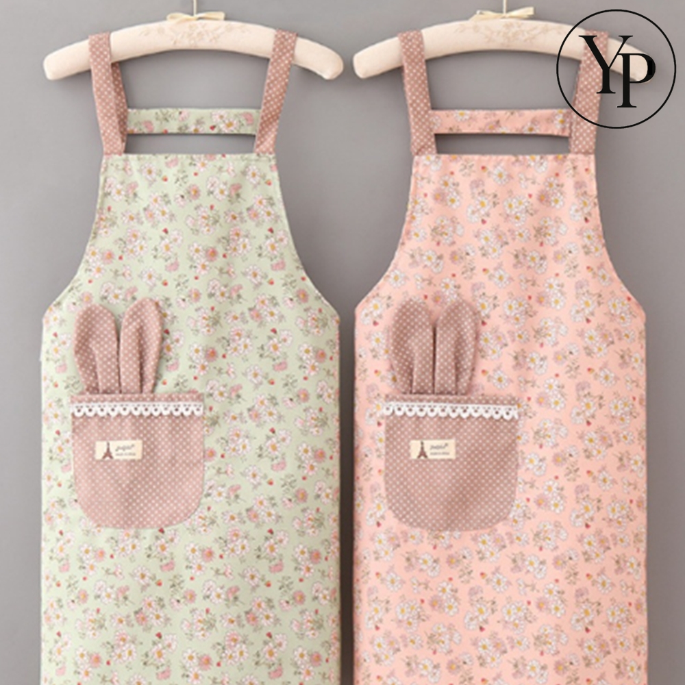 꽃무늬 원피스형 앞치마 공방 카페 어린이집 교사 린넨 작업복