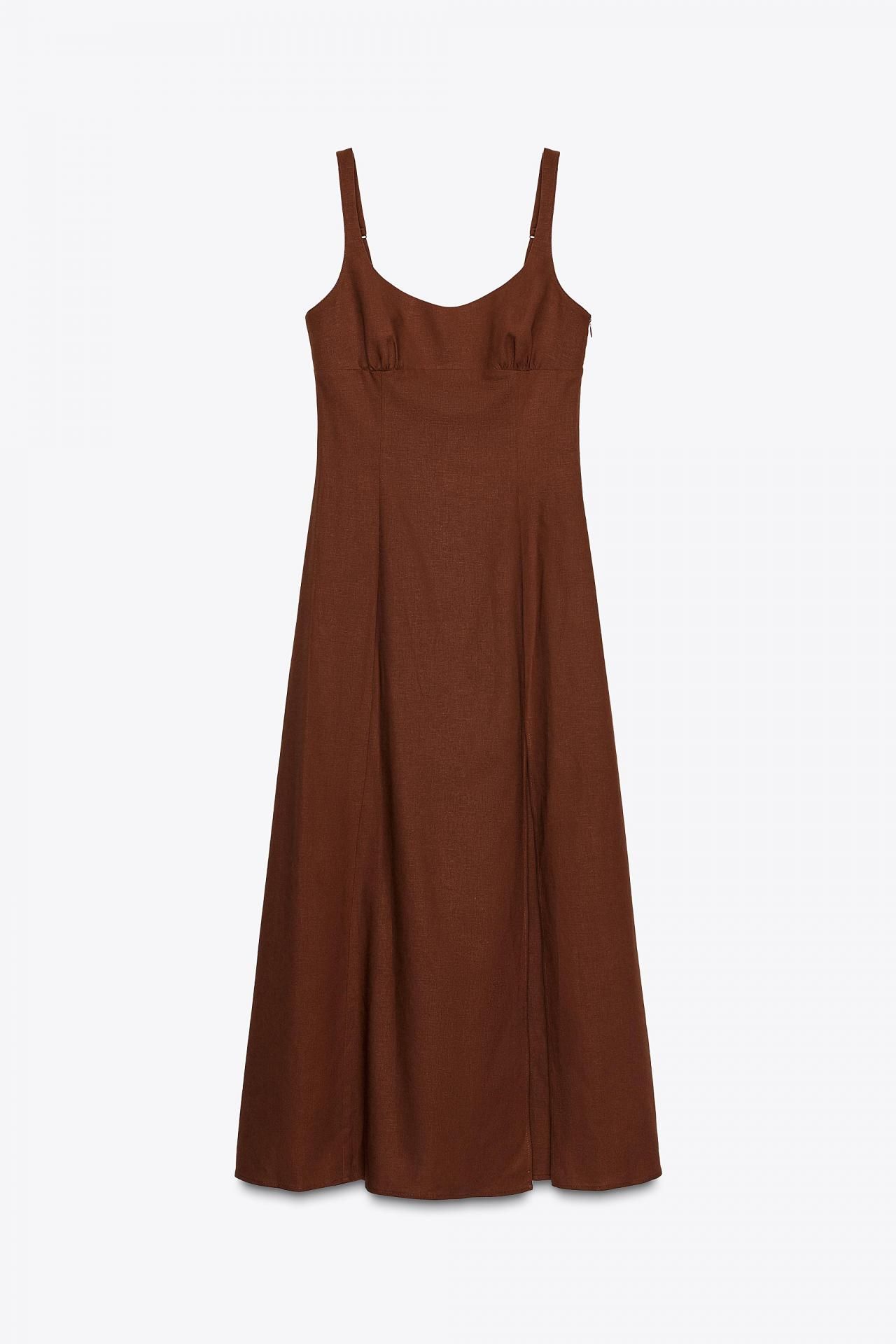 자라 린넨 혼방 미디 원피스 8095/723 TERRACOTTA