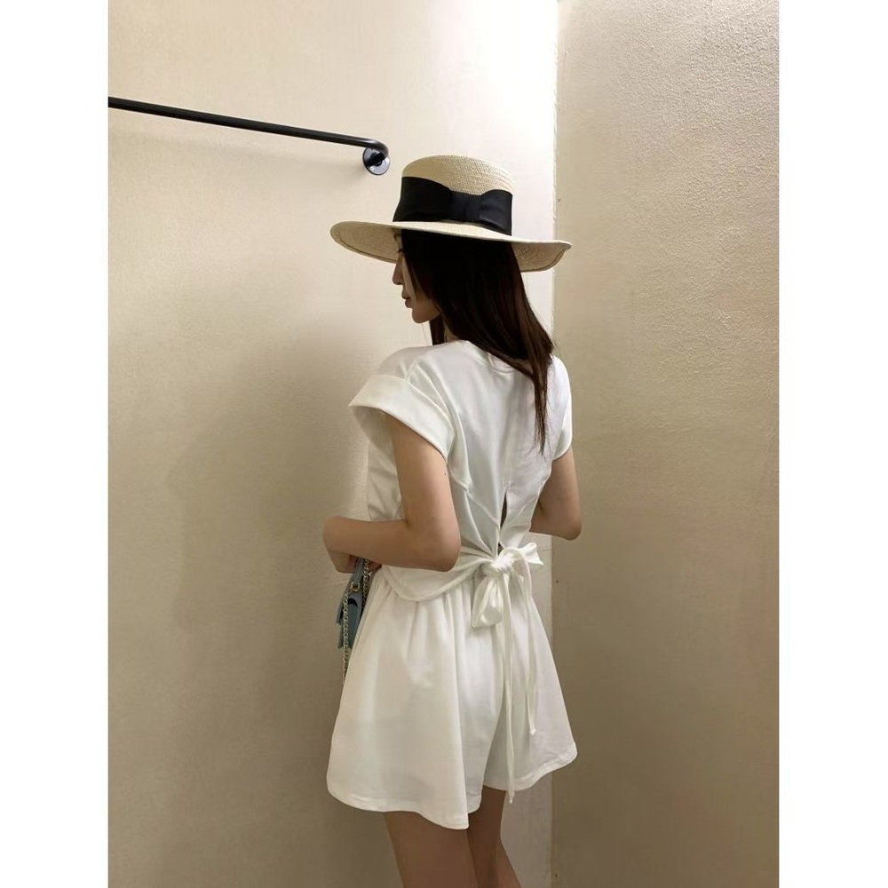 여름 여성 백오픈 반팔 셋업 숏팬츠 데일리룩 - 상세 이미지 3