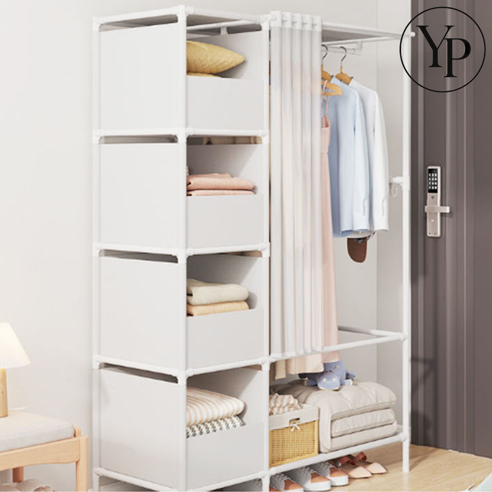 조립식 옷장 틈새 행거 선반 심플 4단 옷걸이 수납함 원룸 옷수납 커튼식 행거