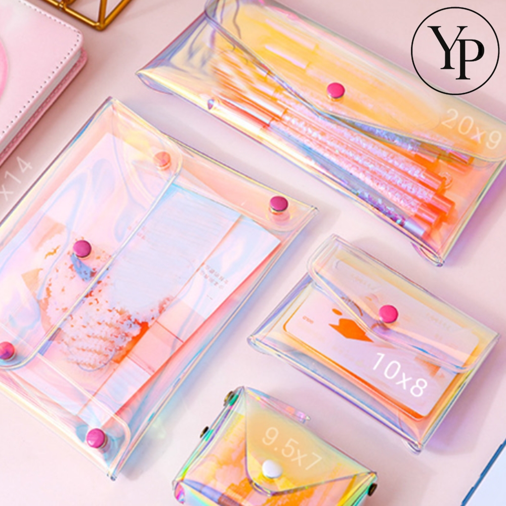 홀로그램 소품 파우치백 필통 휴대용 케이스 PVC 버클 다꾸 용품 수납 가방 - 메인 이미지