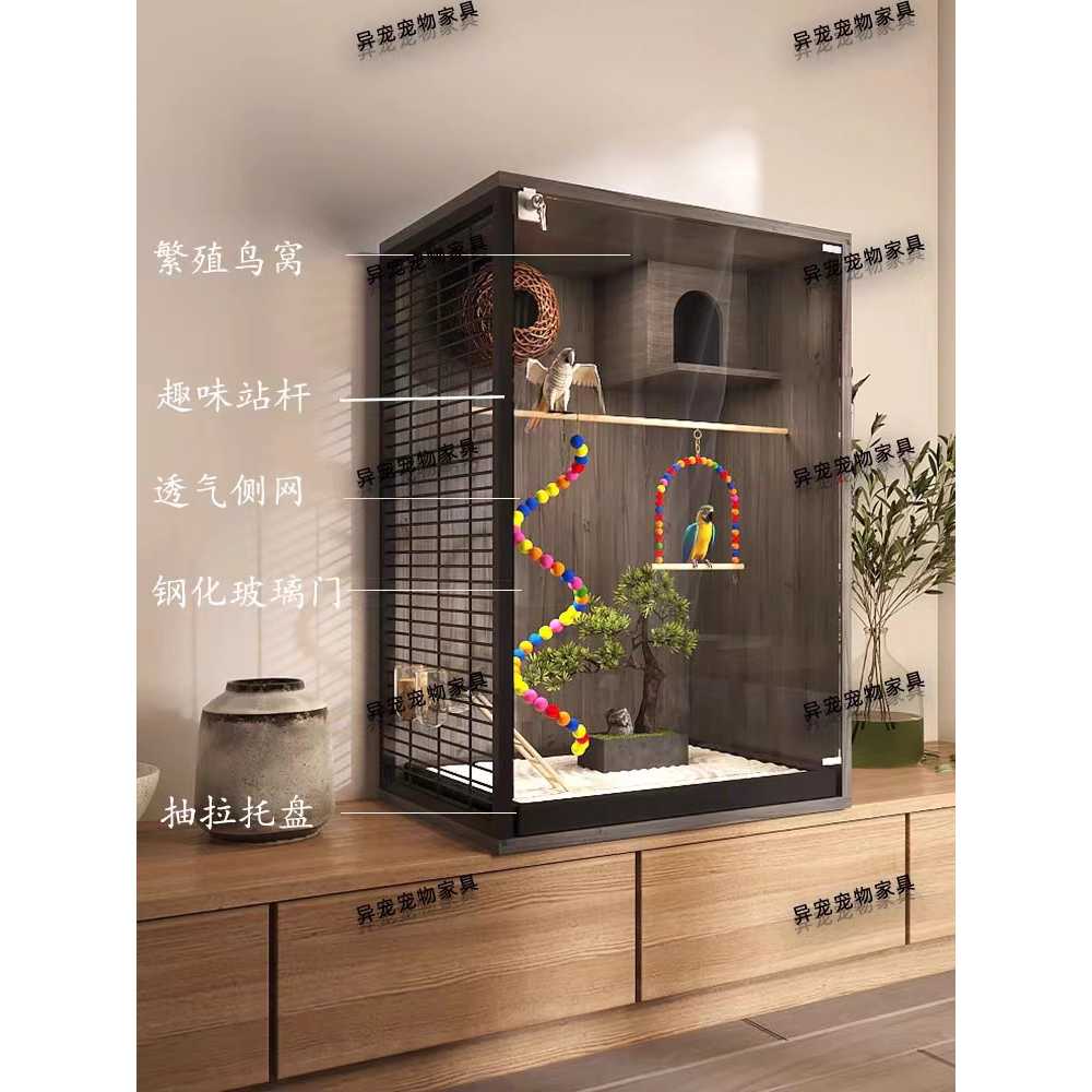 앵무새장 투명 아크릴 새 하우스 조류 둥지 날다람쥐 네트망 (43.4x40x60cm) - 상세 이미지 2