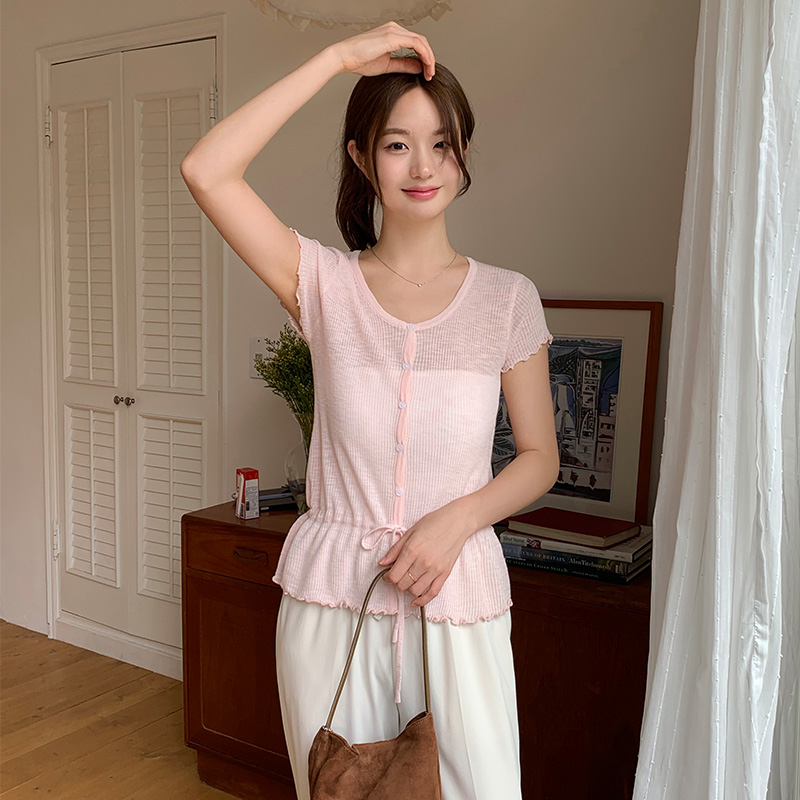 미엘로 스트링 물결 반팔 시스루 니트 가디건 nt5136 - 상세 이미지 5