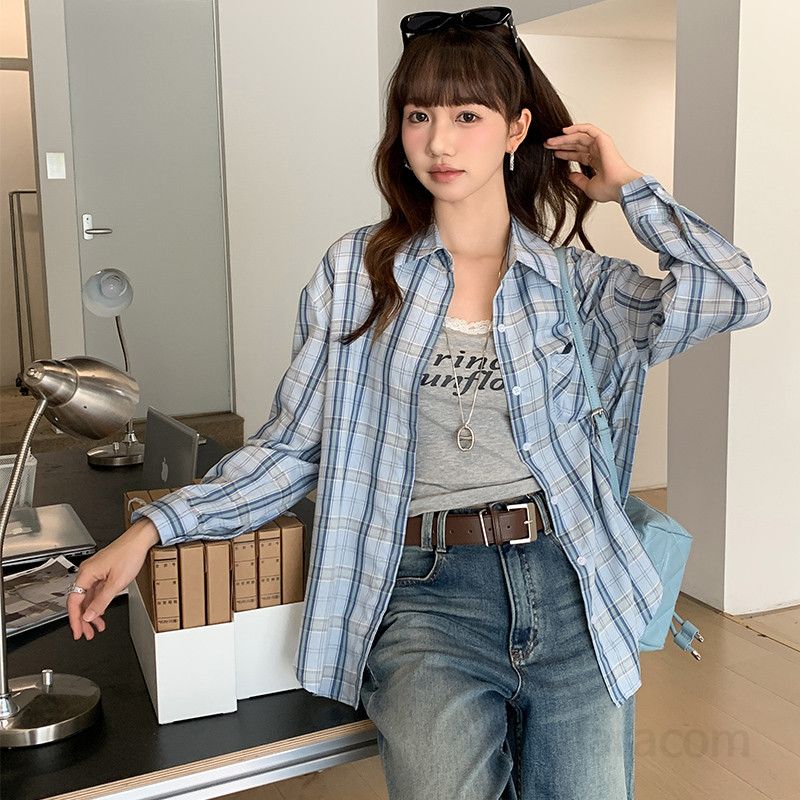 여자 루즈핏 체크 패턴 셔츠 슬림핏 레이스 레터링 민소매 나시 봄 여름 데일리 레이어드 코디 단품 TZ07455 - 상세 이미지 4
