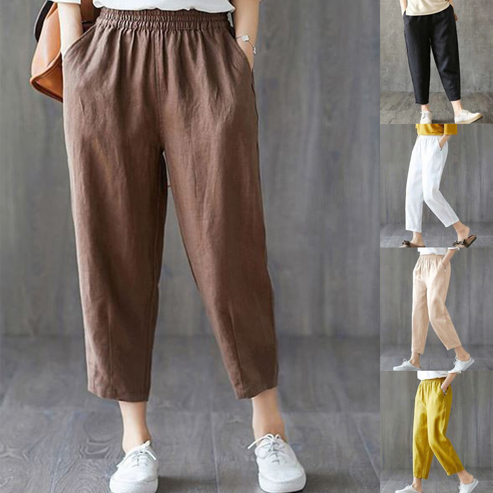 여성 슬랙스 팬츠 간절기 여자 밴딩 심플 패션 면바지 - 상품 이미지