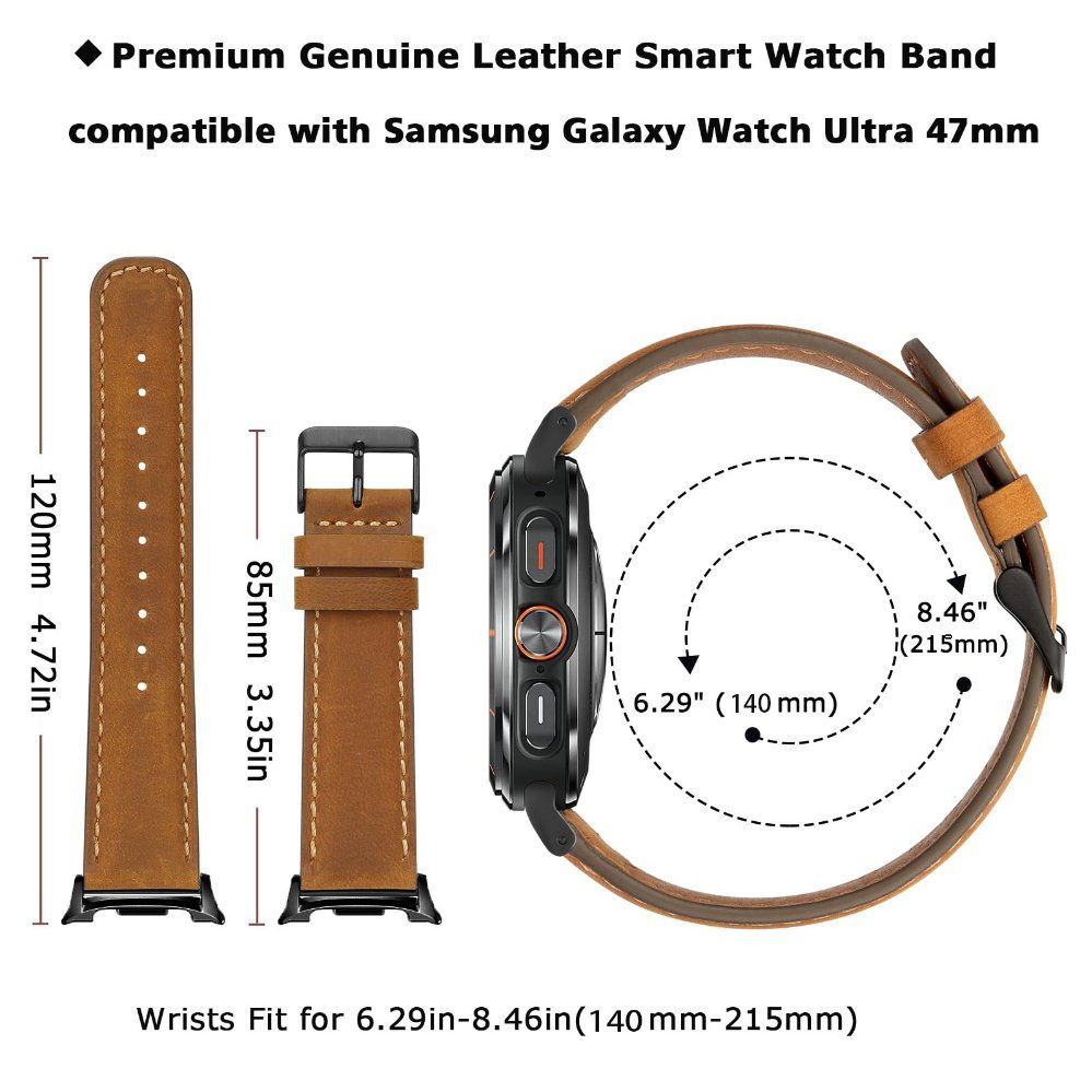 갤럭시워치8 클래식 스트랩 스티치 가죽 핀 버클 밴드 검은색 Watch8 40/44mm+ 실버 커넥터 - 상세 이미지 2