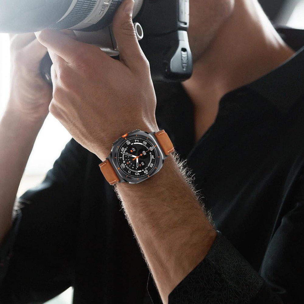 갤럭시워치8 클래식 스트랩 스티치 가죽 핀 버클 밴드 검은색 Watch8 40/44mm+ 실버 커넥터 - 상세 이미지 3