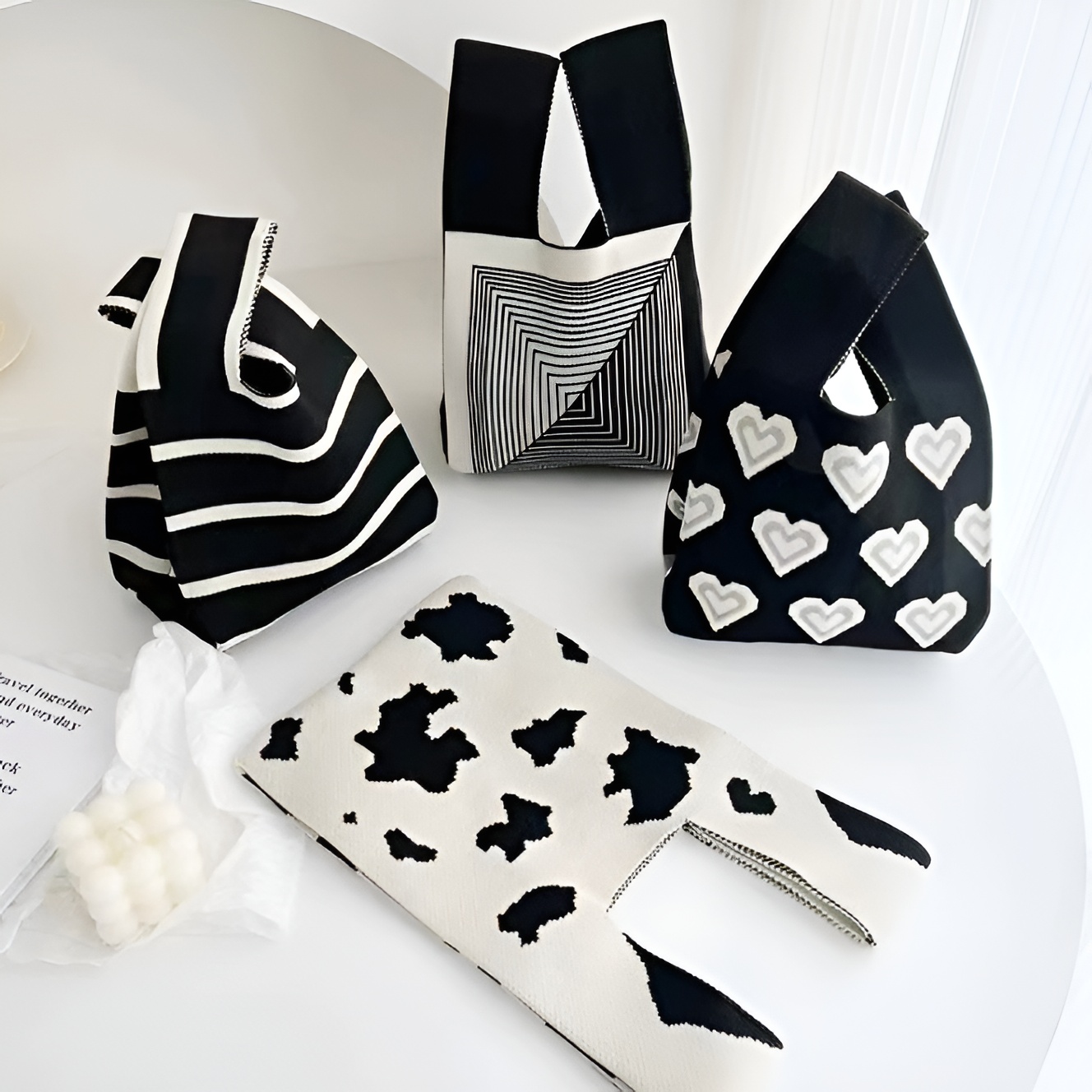 체크 손뜨개가방 패턴 니트백 천가방 복조리 봄 가을 겨울에코백