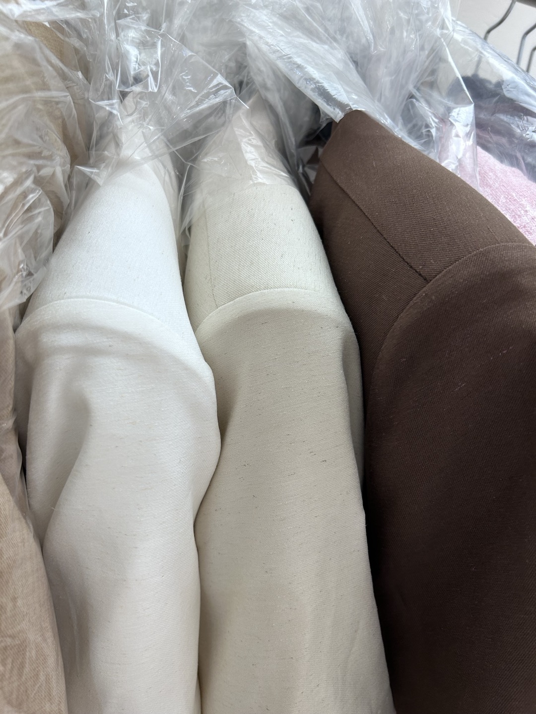 썸머 노카라 브이넥 쓰리버튼 화이트 브라운 린넨 반팔 자켓 이미지 8