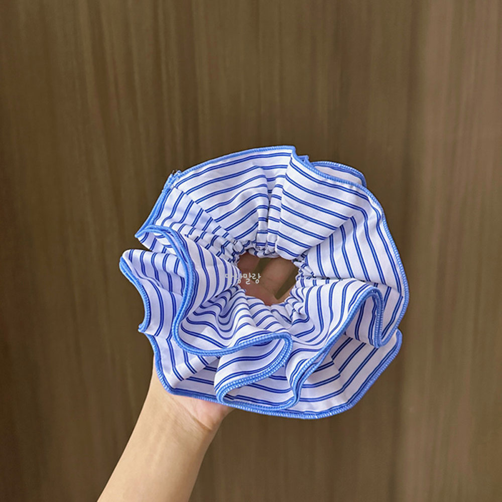 블루 스트라이프 머리끈 왕곱창밴드 줄무늬 스크런치 여름 헤어슈슈 이미지 7