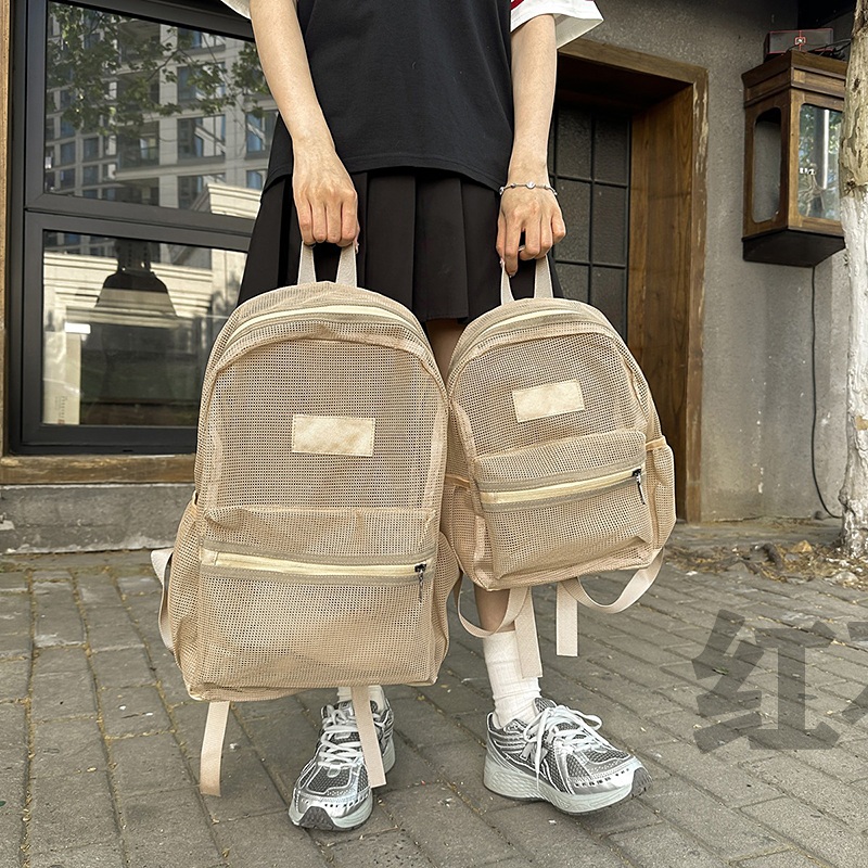 메쉬백팩 투명 망사가방 통풍 수납가방 소형 베이지 26x11x30cm - 상세 이미지 5