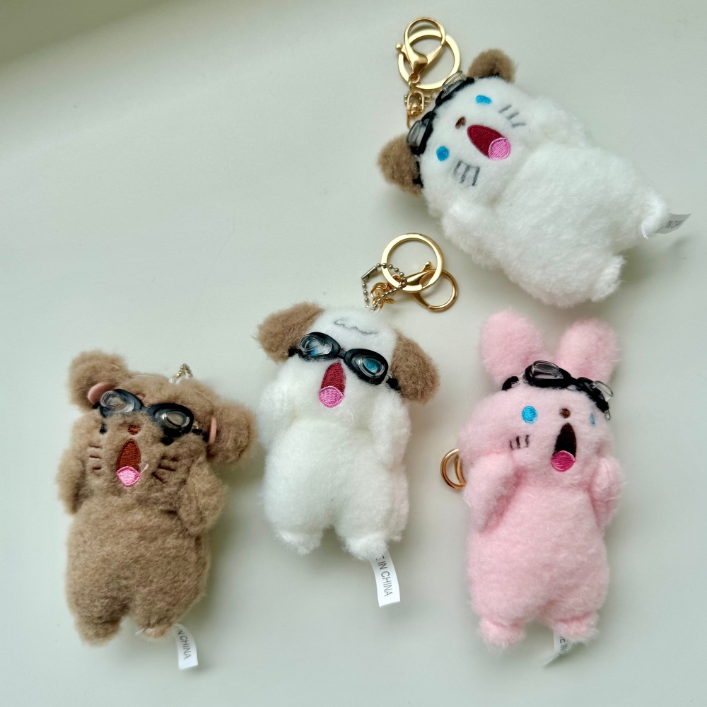 수영 수영장 가방 동물 인형 키링 4종 음파 토끼 곰 고양이 강아지 백참 열쇠고리 키홀더 - 상품 이미지