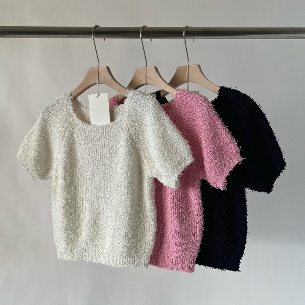 우아로 니트 반팔 여성 여자 티셔츠 데일리 여름니트 자체제작 3color - 상품 이미지