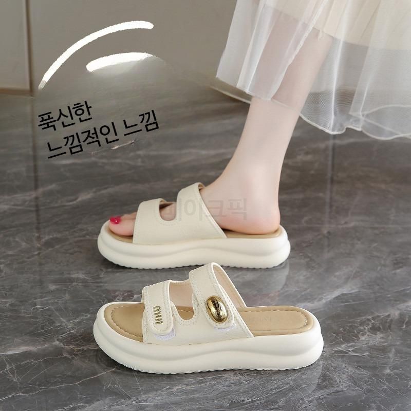 여성 여름 비치 샌들 두꺼운 밑창 편안한 착용감 데일리 스트랩 스타일 나들이용 캐주얼 신발 시원한 디자인 - 상품 이미지